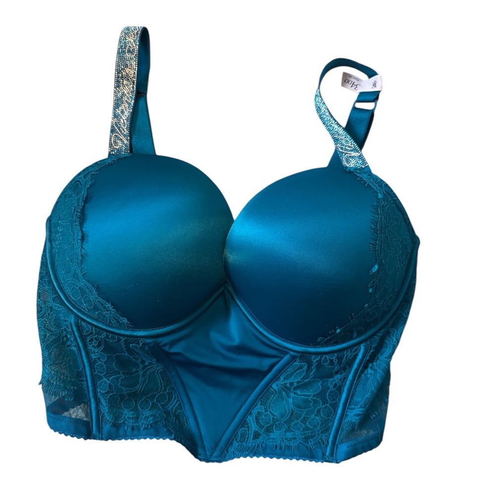 Victorias Secret Very Sexy Blue Rhinestone Push Up Corset Top Bra | 34DD | NWOT